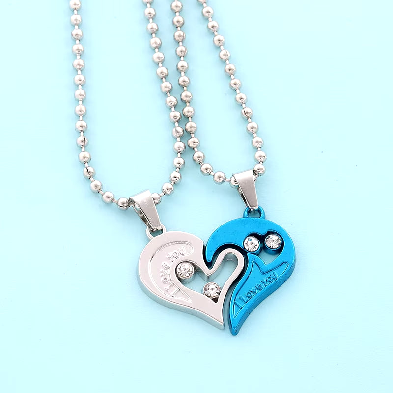 Couple Pendant Necklace Electrocardiogram Magnetic Heart Splicing Pendant