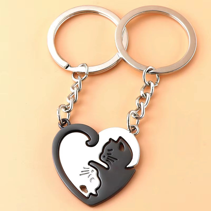 Cute Hug Cat Keychain for Couples