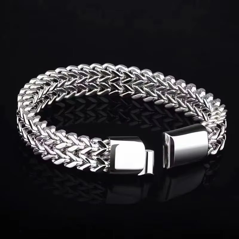 Stainless Steel Bracelet Men'S Braided Double Row