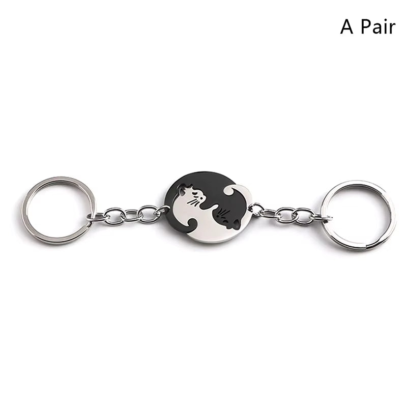Cute Hug Cat Keychain for Couples
