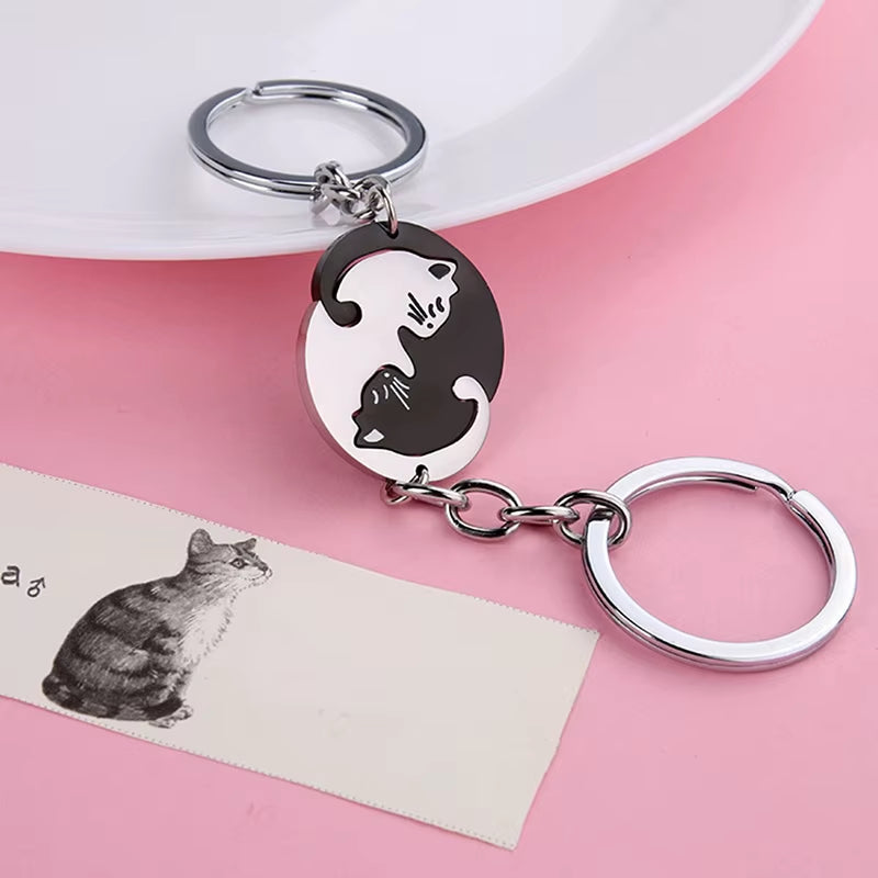 Cute Hug Cat Keychain for Couples