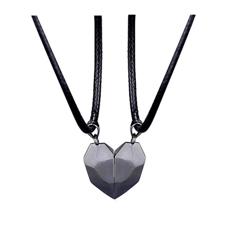 Couple Pendant Necklace Electrocardiogram Magnetic Heart Splicing Pendant