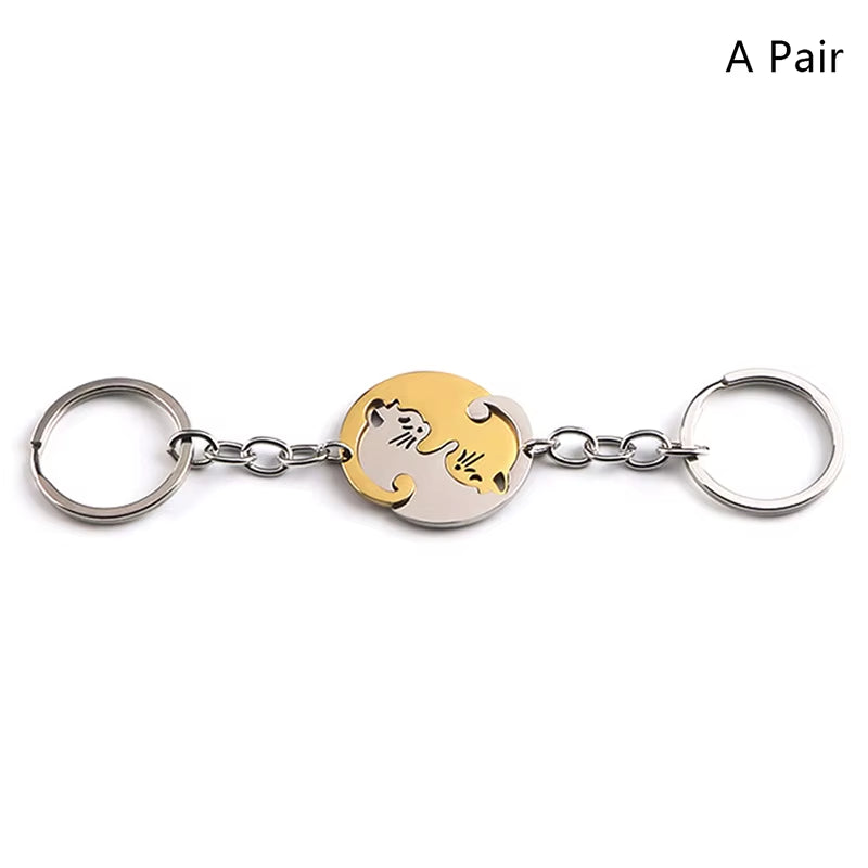 Cute Hug Cat Keychain for Couples