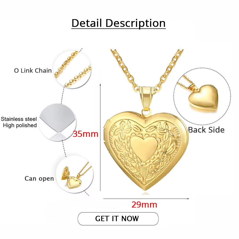 Women’s Stainless Steel Heart Locket Necklace