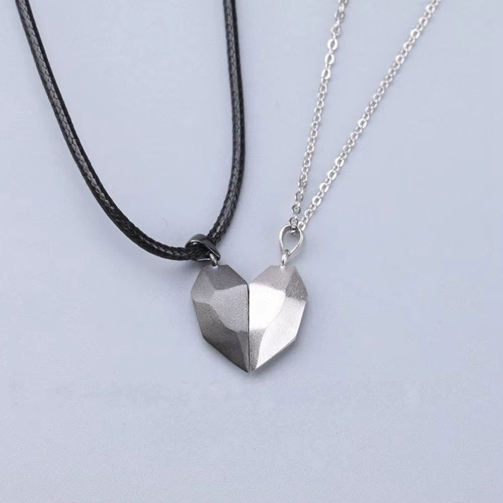Couple Pendant Necklace Electrocardiogram Magnetic Heart Splicing Pendant