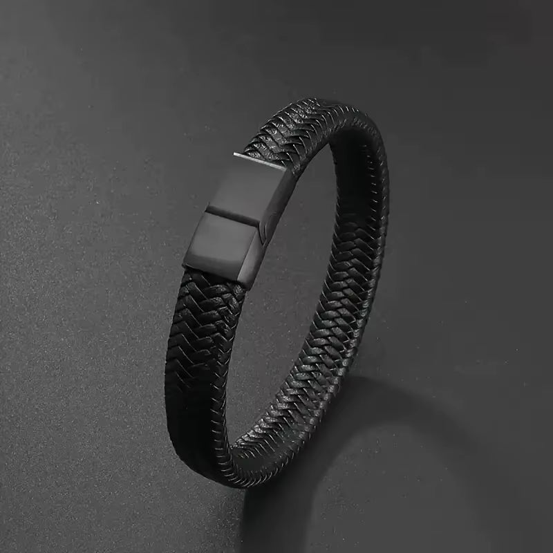 Black Leather Magnetic Bracelet 