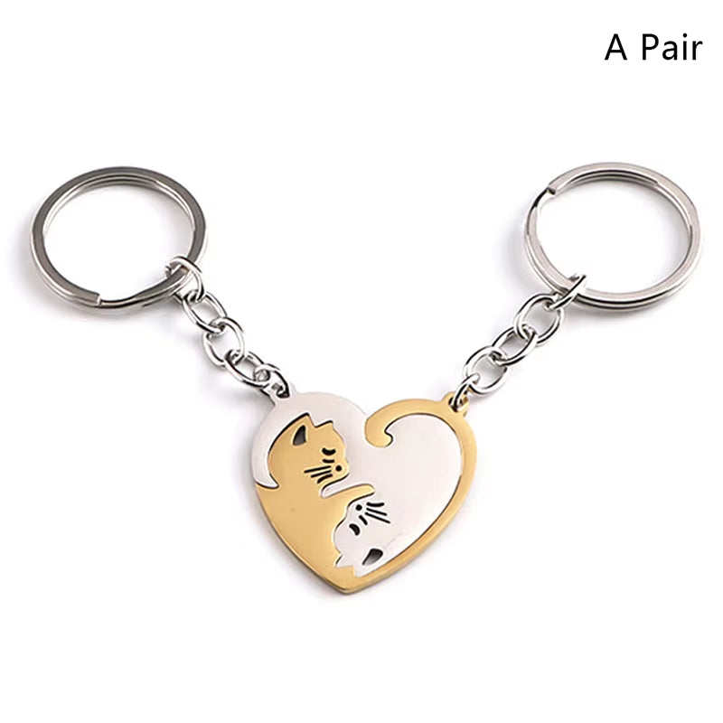 Cute Hug Cat Keychain for Couples