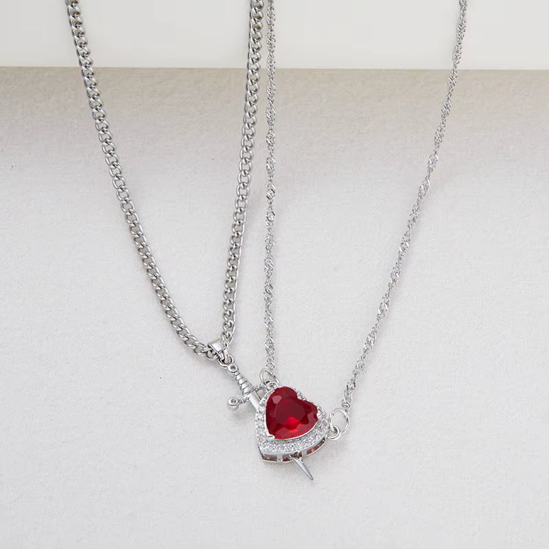 Heart and Sword Couple Necklace Stainless Steel Pendant