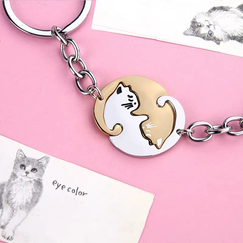 Cute Hug Cat Keychain for Couples