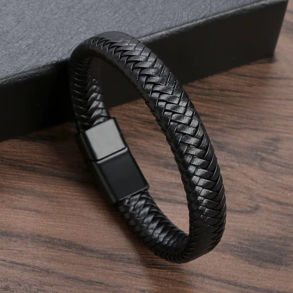 Black Leather Magnetic Bracelet 