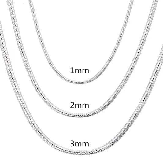Silver Snake Chain Necklace 1MM / 2MM / 3MM, 45–60cm