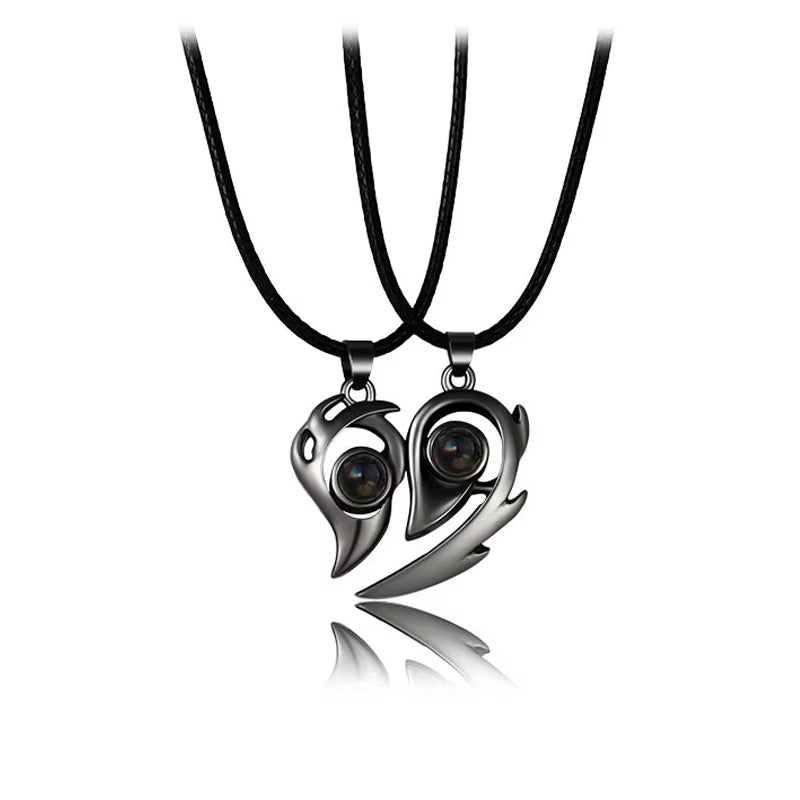 Couple Pendant Necklace Electrocardiogram Magnetic Heart Splicing Pendant