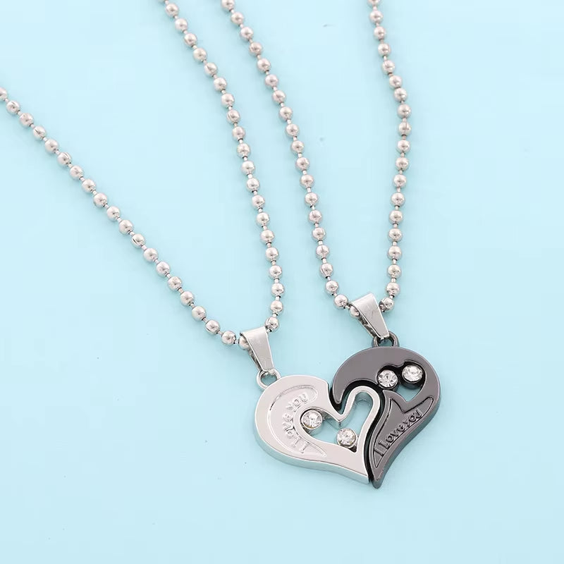Couple Pendant Necklace Electrocardiogram Magnetic Heart Splicing Pendant