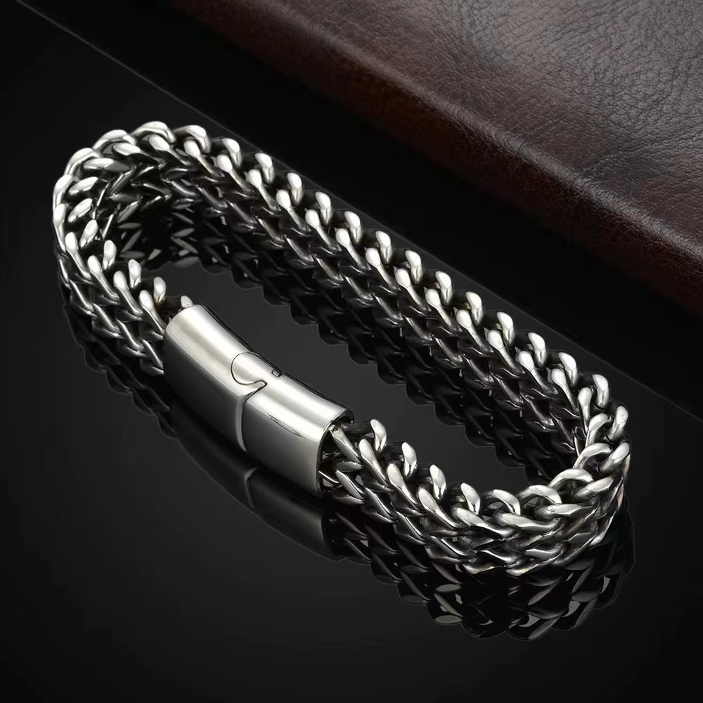 Stainless Steel Bracelet Men'S Braided Double Row