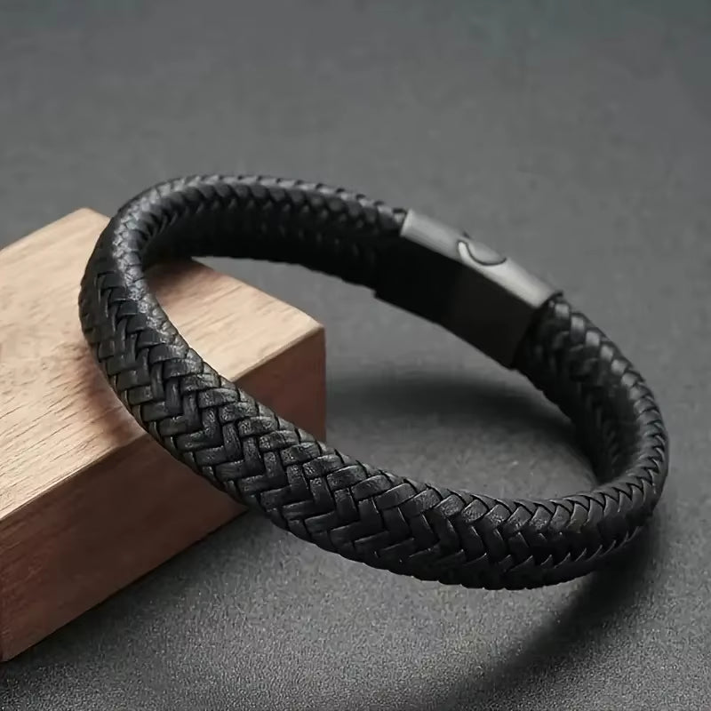 Black Leather Magnetic Bracelet 