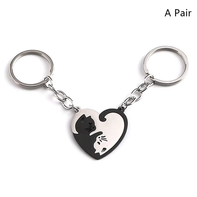 Cute Hug Cat Keychain for Couples