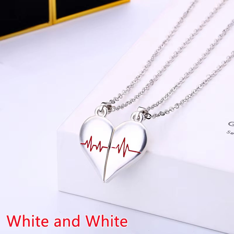 Couple Pendant Necklace Electrocardiogram Magnetic Heart Splicing Pendant