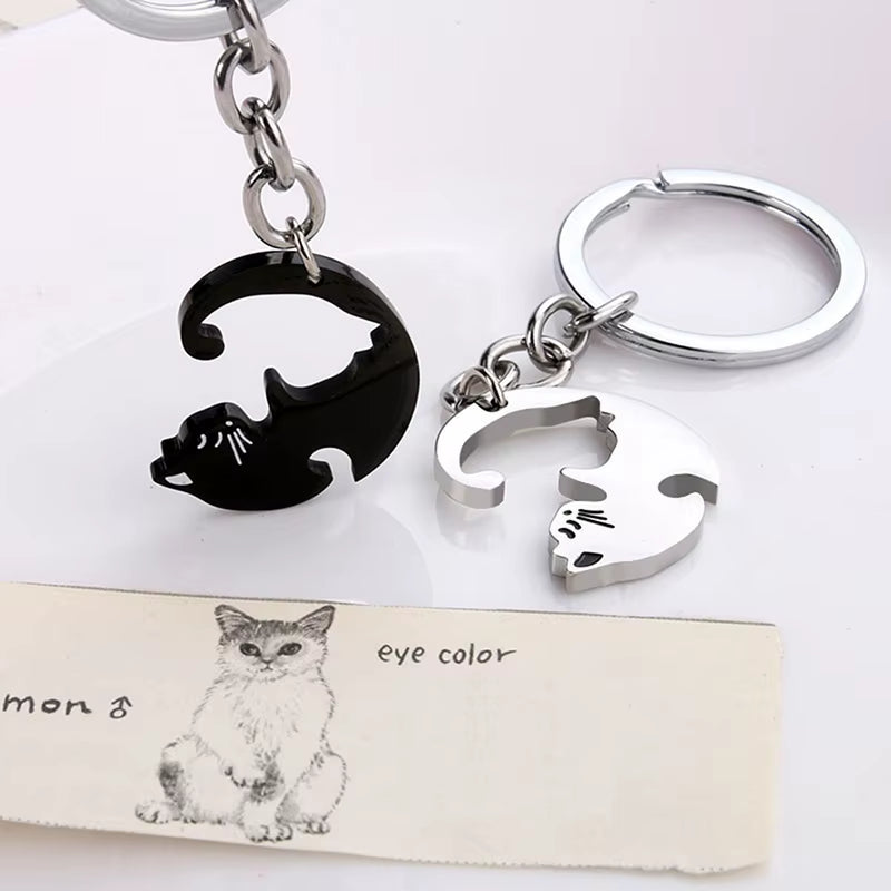 Cute Hug Cat Keychain for Couples