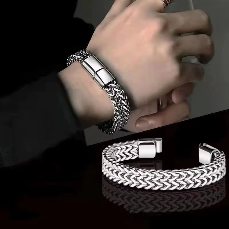 Stainless Steel Bracelet Men'S Braided Double Row
