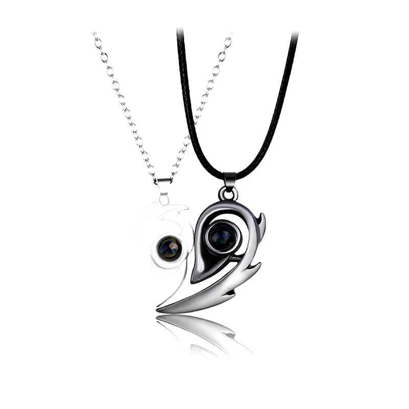 Couple Pendant Necklace Electrocardiogram Magnetic Heart Splicing Pendant