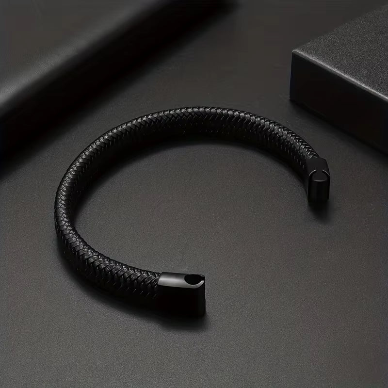 Black Leather Magnetic Bracelet 