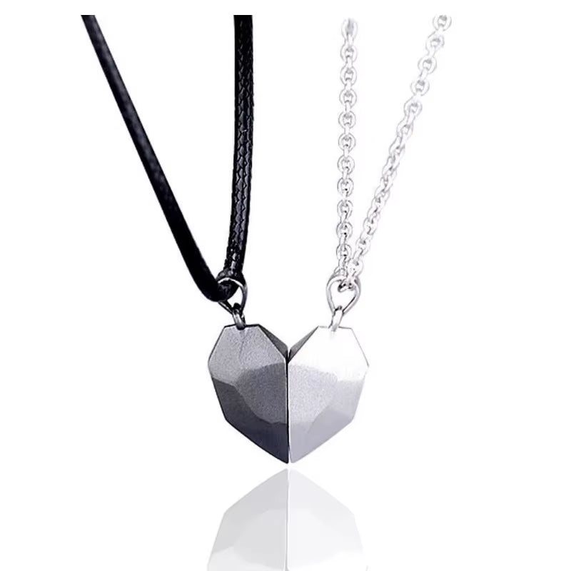 Couple Pendant Necklace Electrocardiogram Magnetic Heart Splicing Pendant