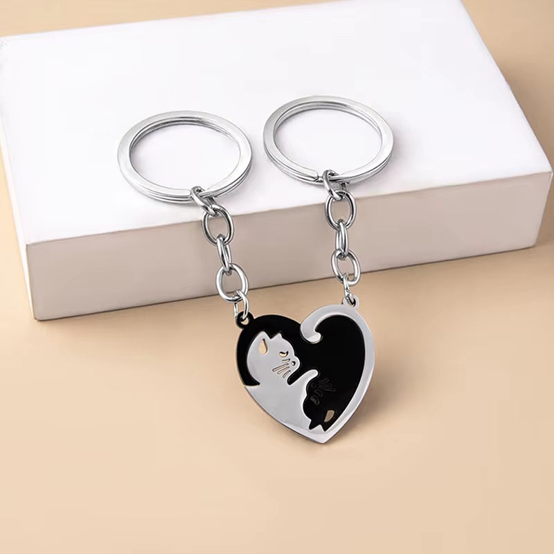 Cute Hug Cat Keychain for Couples