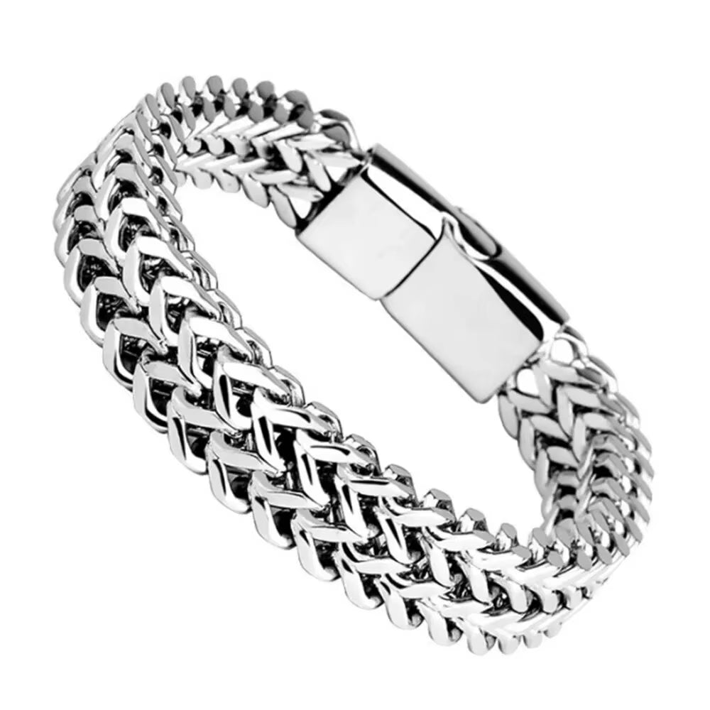 Stainless Steel Bracelet Men'S Braided Double Row