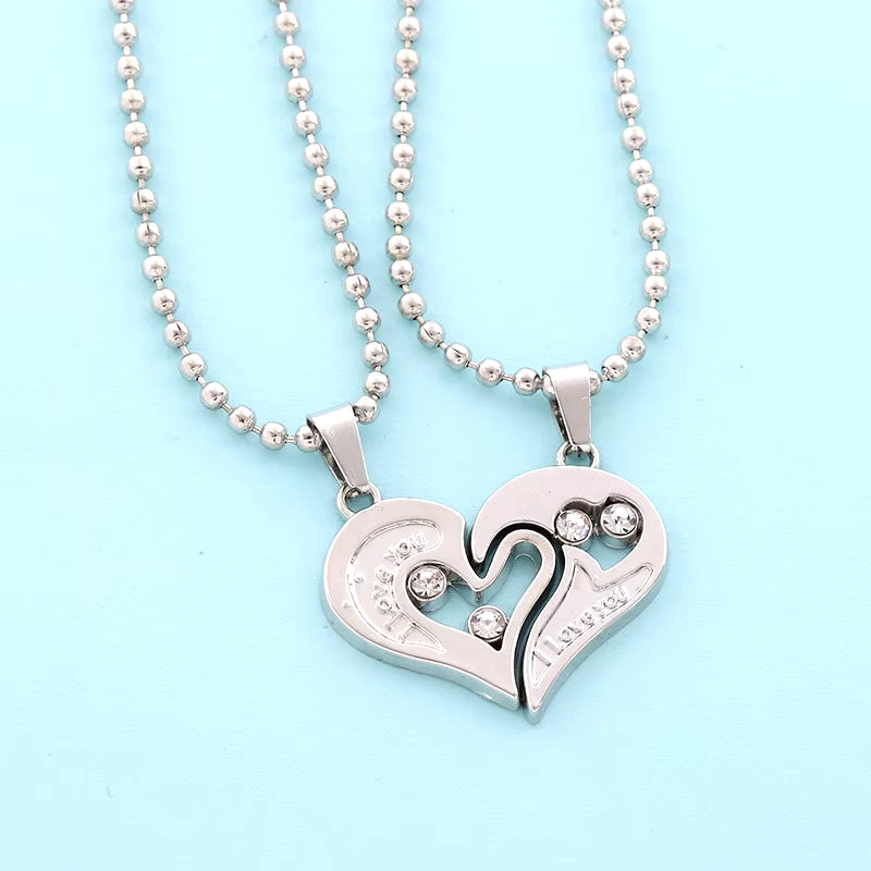 Couple Pendant Necklace Electrocardiogram Magnetic Heart Splicing Pendant