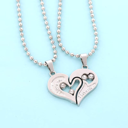 Couple Pendant Necklace Electrocardiogram Magnetic Heart Splicing Pendant