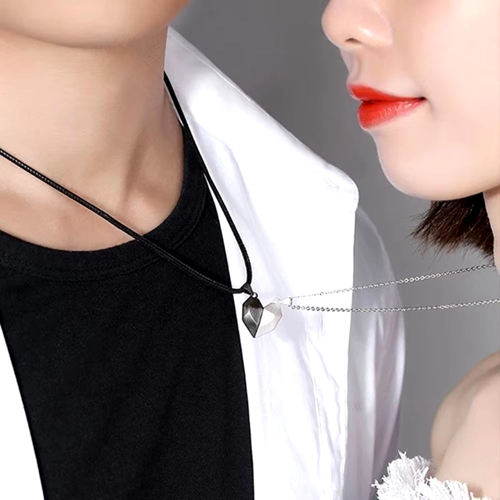 Couple Pendant Necklace Electrocardiogram Magnetic Heart Splicing Pendant