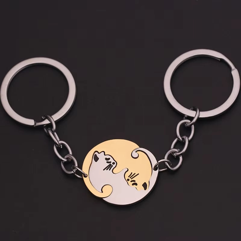 Cute Hug Cat Keychain for Couples